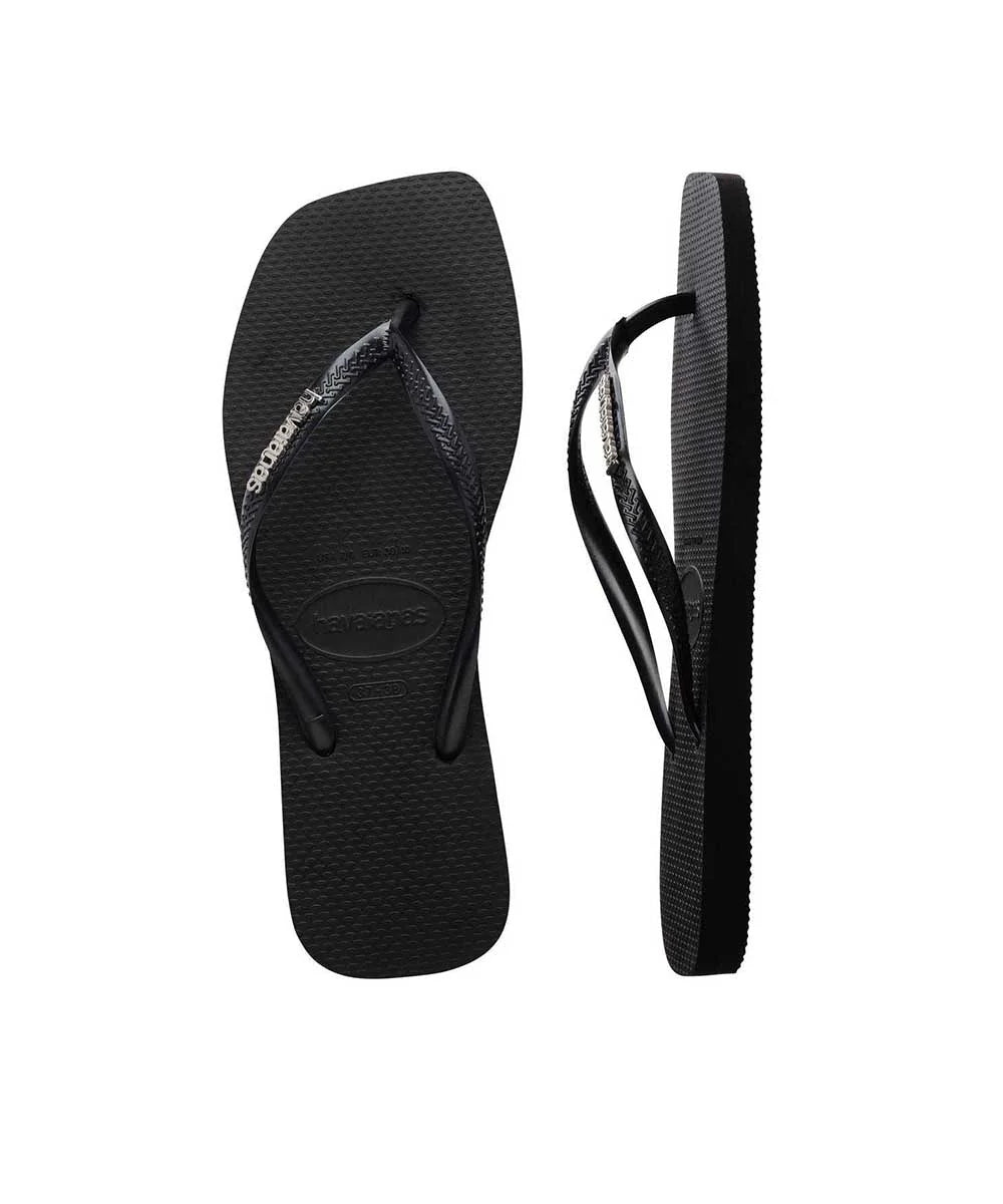 HAVAIANAS SLIM SQUARE LOGO METALLIC THONGS