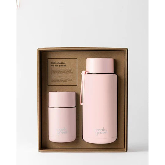 FRANK GREEN GIFT SET10oz REUSABLE CUP PUSH BUTTON + 34oz CERAMIC REUSABLE BOTTLE STRAW LID