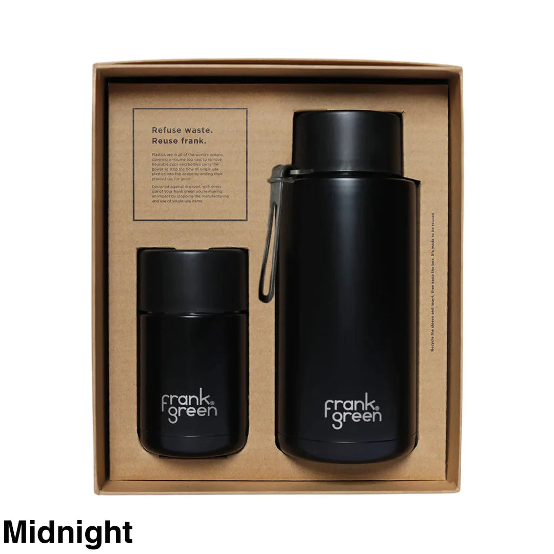 FRANK GREEN GIFT SET10oz REUSABLE CUP PUSH BUTTON + 34oz CERAMIC REUSABLE BOTTLE STRAW LID