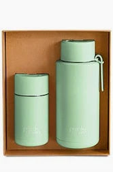 FRANK GREEN GIFT SET10oz REUSABLE CUP PUSH BUTTON + 34oz CERAMIC REUSABLE BOTTLE STRAW LID