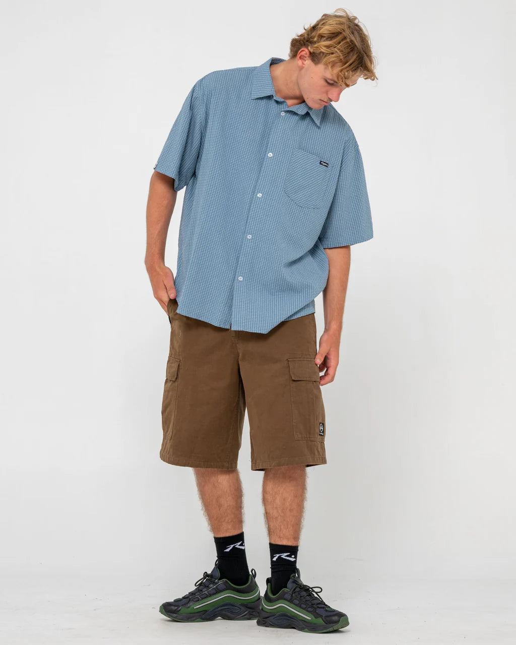 RUSTY MENS ACEMO CHECK SHORT SLEEVE SHIRT