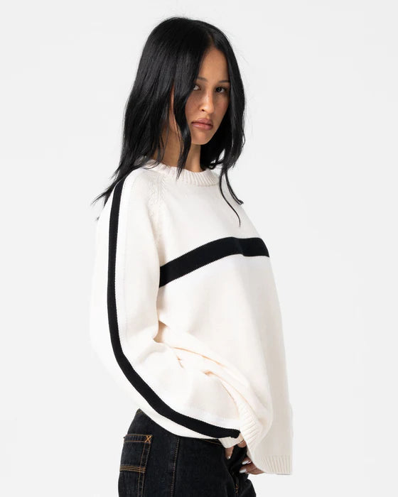 RUSTY WHITE LINES LONG SLEEVE CREW NECK KNIT