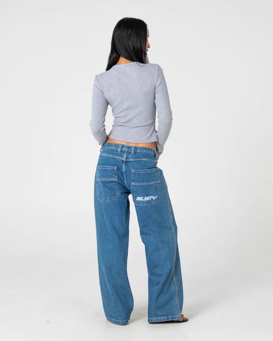RUSTY FLIP MOMMY LOW RISE TAPELESS DENIM JEANS