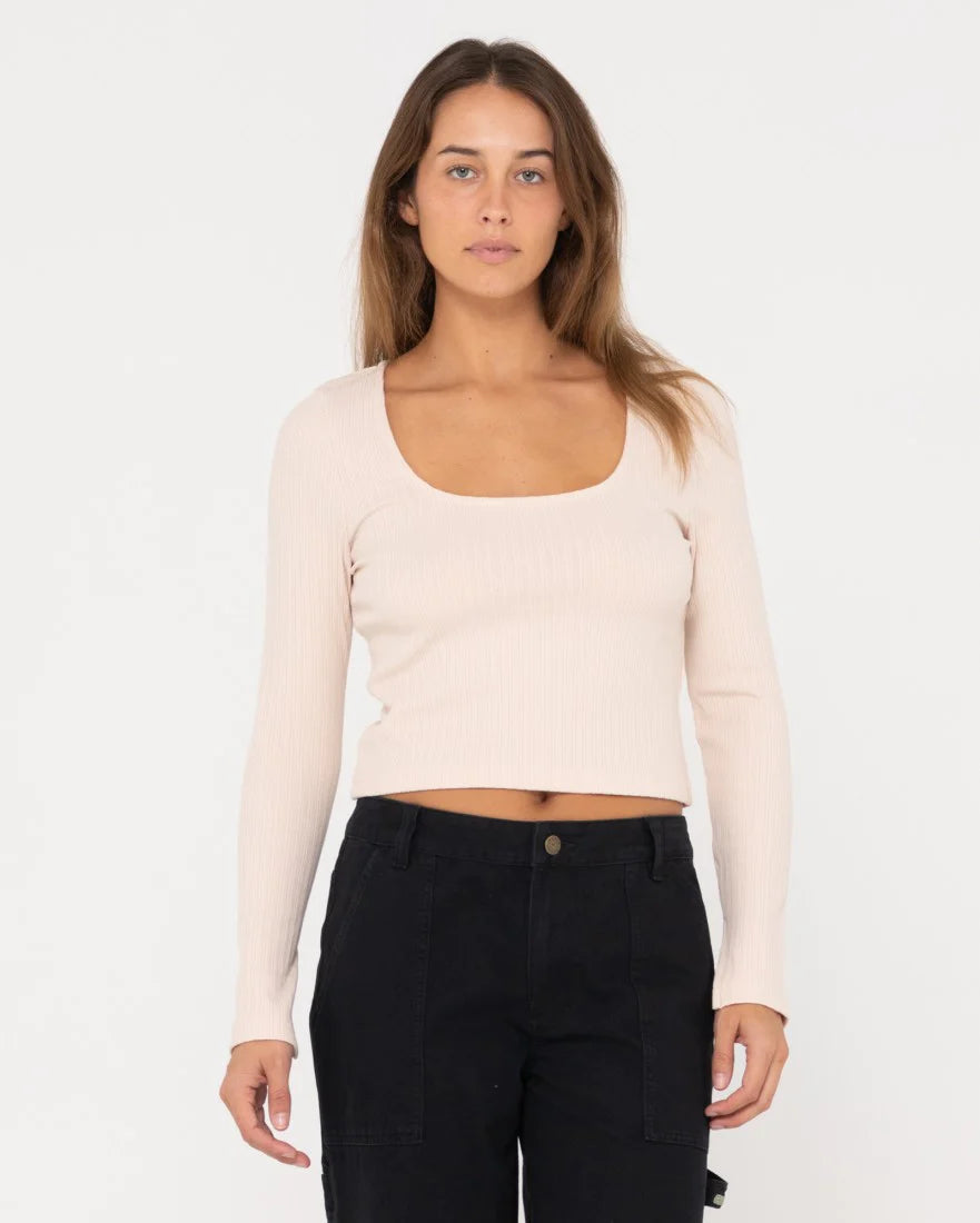RUSTY SCARLETT RIBBED LONG SLEEVE TOP