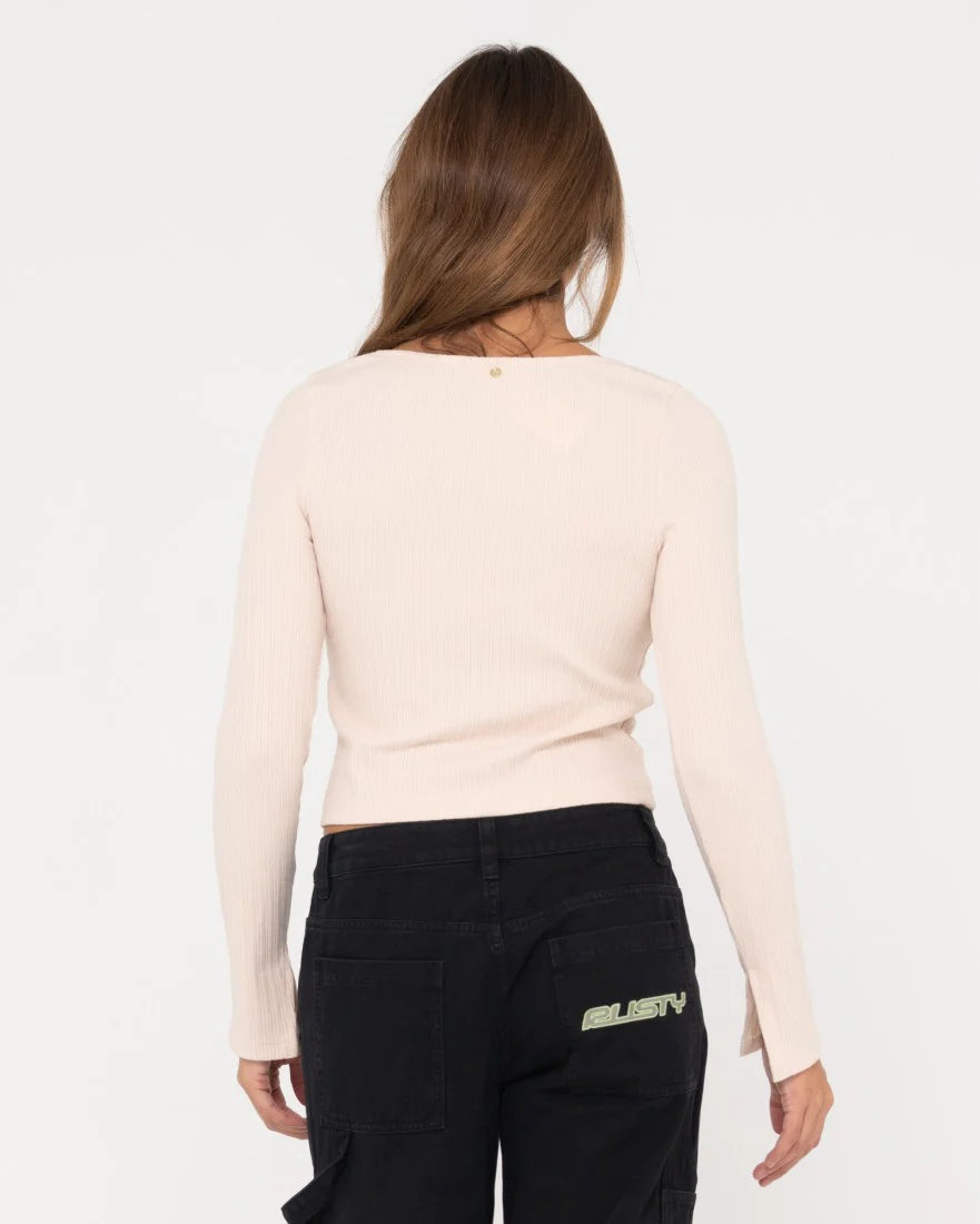 RUSTY SCARLETT RIBBED LONG SLEEVE TOP