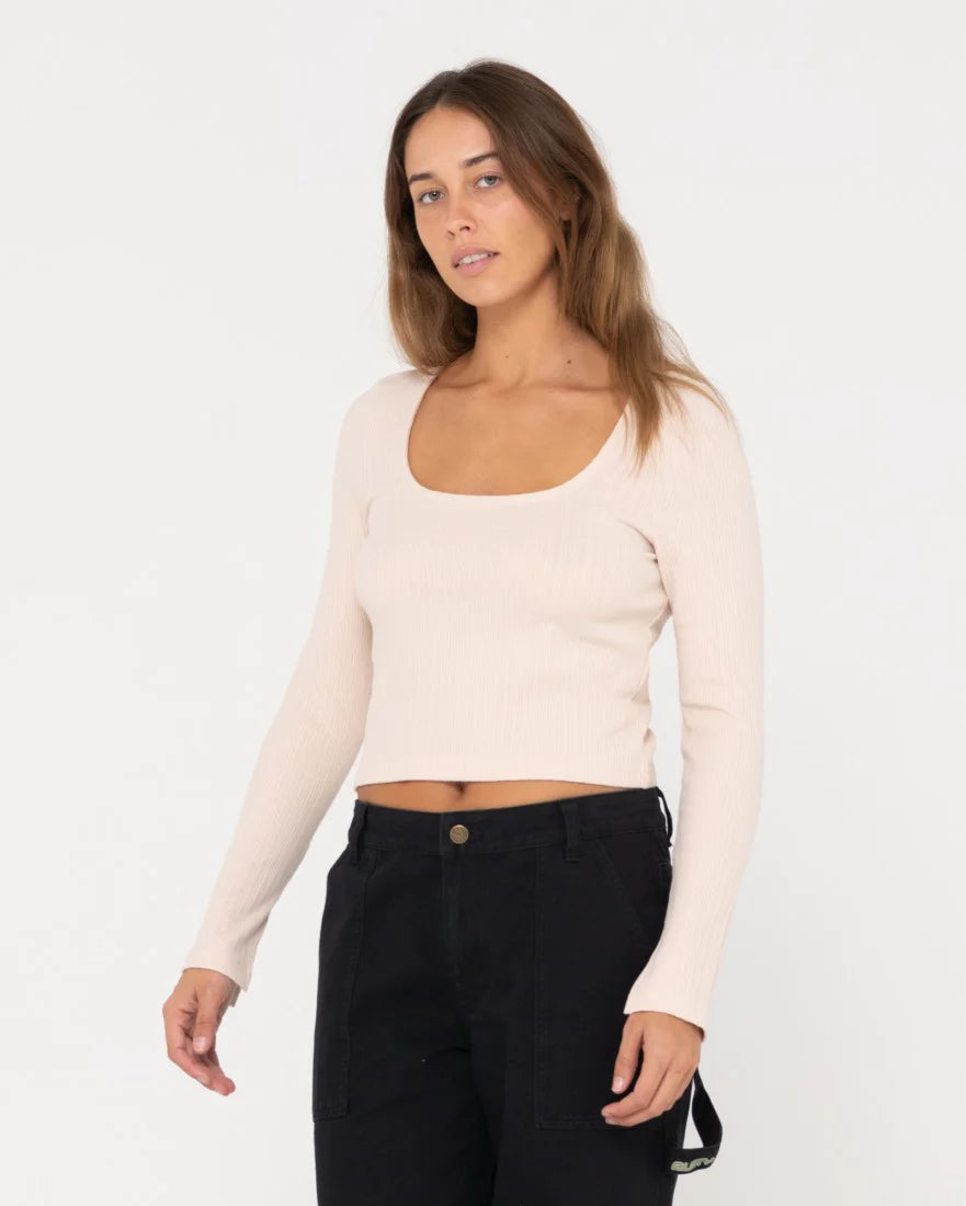 RUSTY SCARLETT RIBBED LONG SLEEVE TOP