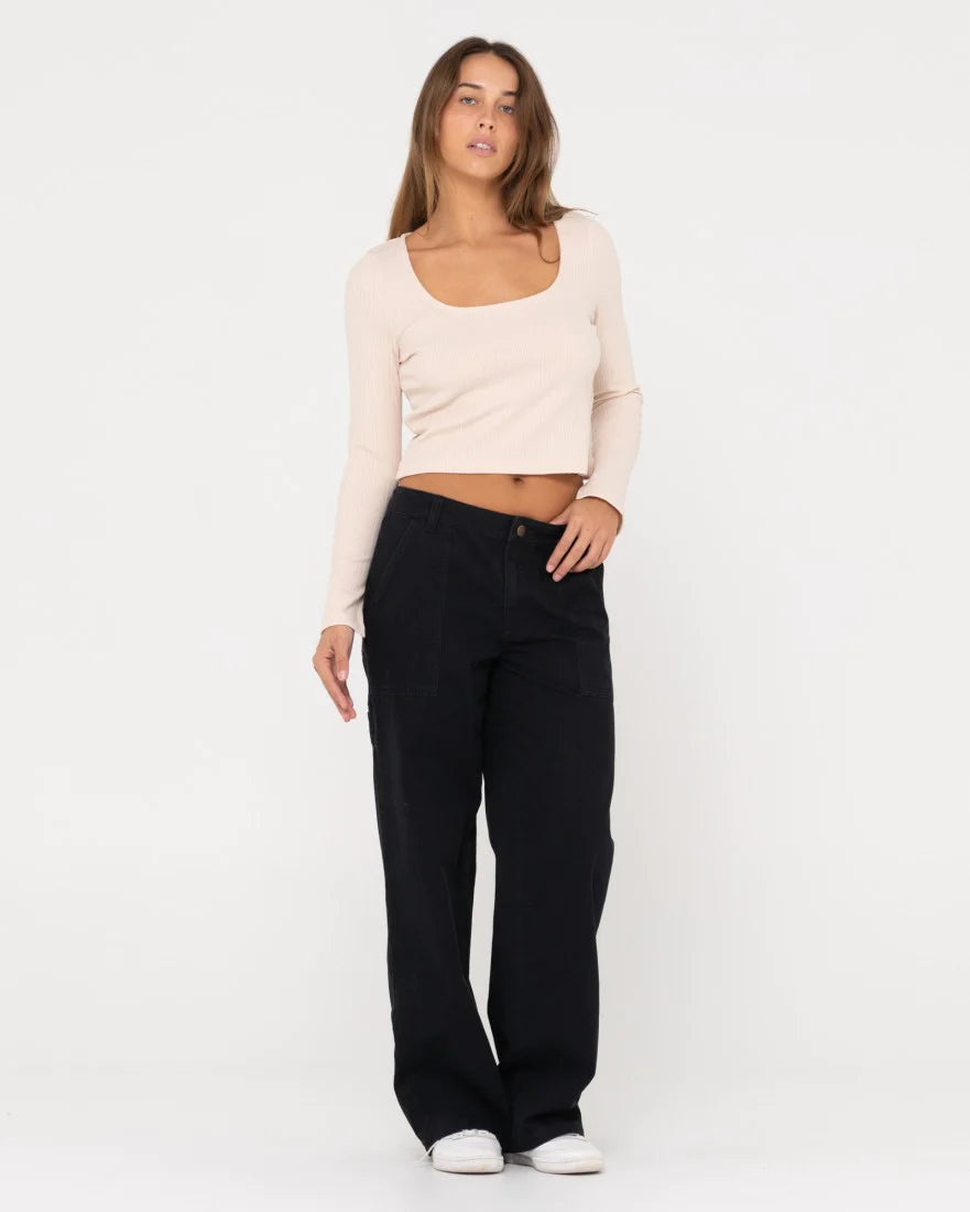 RUSTY SCARLETT RIBBED LONG SLEEVE TOP