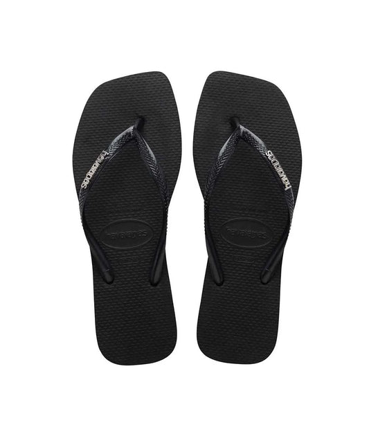 HAVAIANAS SLIM SQUARE LOGO METALLIC THONGS