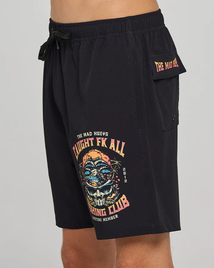 THE MAD HUEYS MENS CAUGHT FK ALL SKULL 18" ELASTI WAIST SWIM SHORT