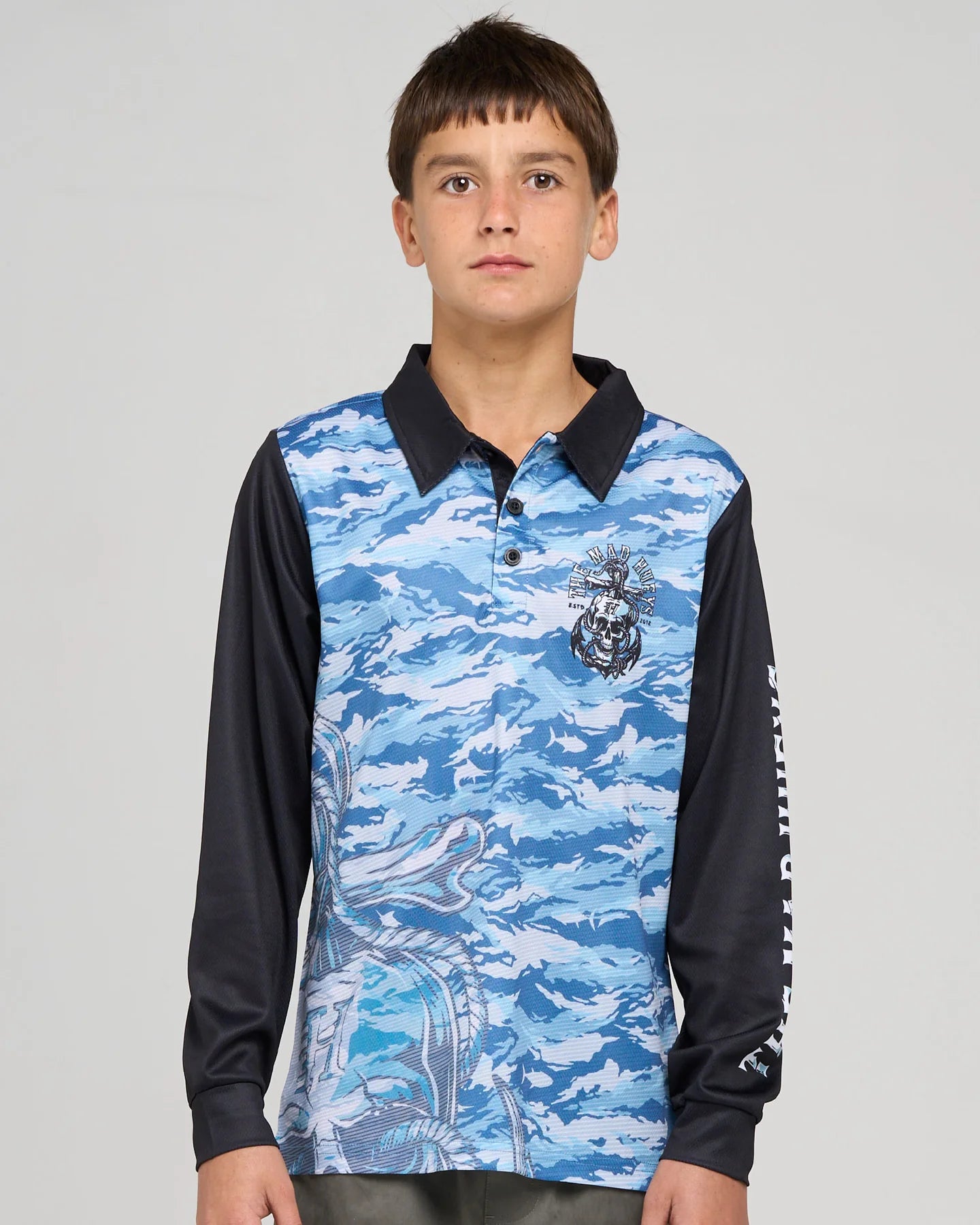 THE MAD HUEYS ROPE SKULL ANCHOR YOUTH UPF 50+ FISHING JERSEY