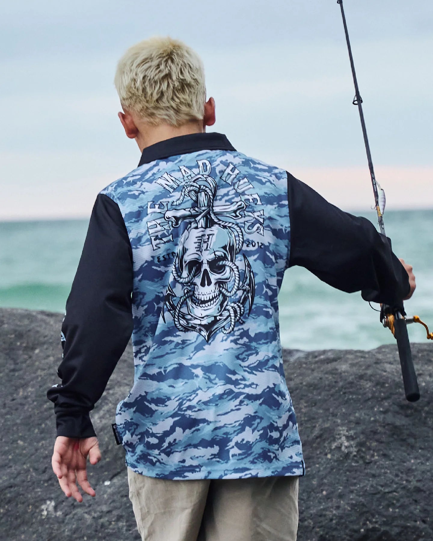 THE MAD HUEYS ROPE SKULL ANCHOR YOUTH UPF 50+ FISHING JERSEY