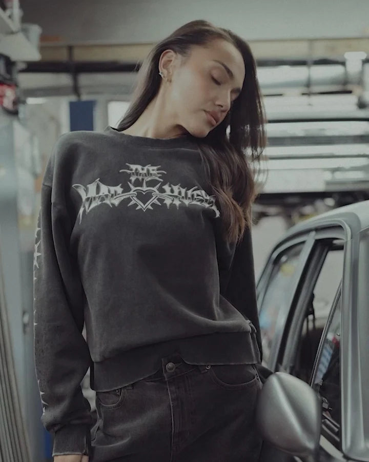 THE MAD HUEYS METAL HEART WOMENS CREW PULLOVER