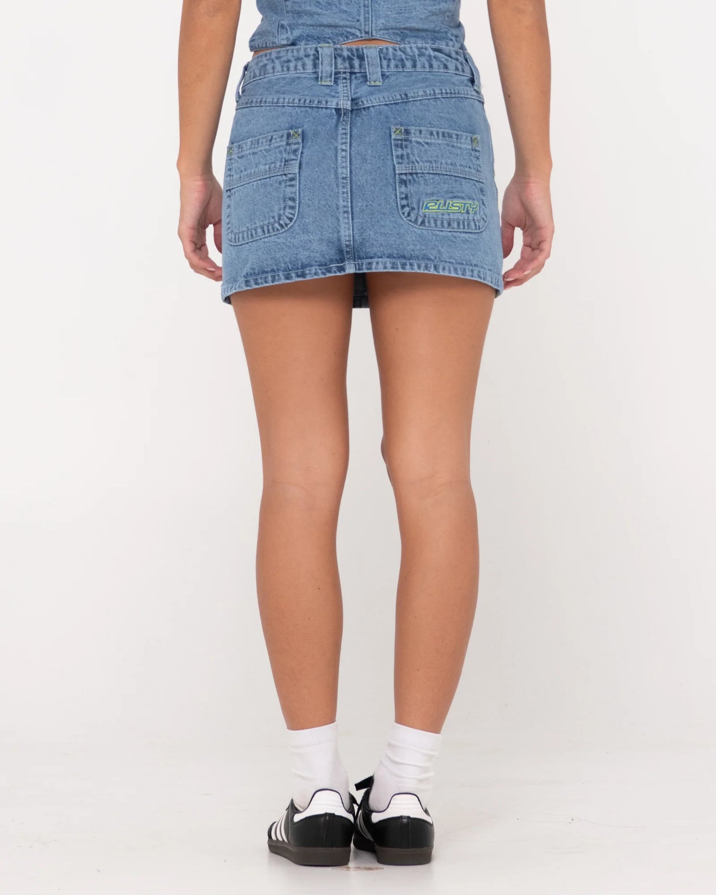 RUSTY FLIP MOMMY LOW RISE MINI DENIM SKIRT