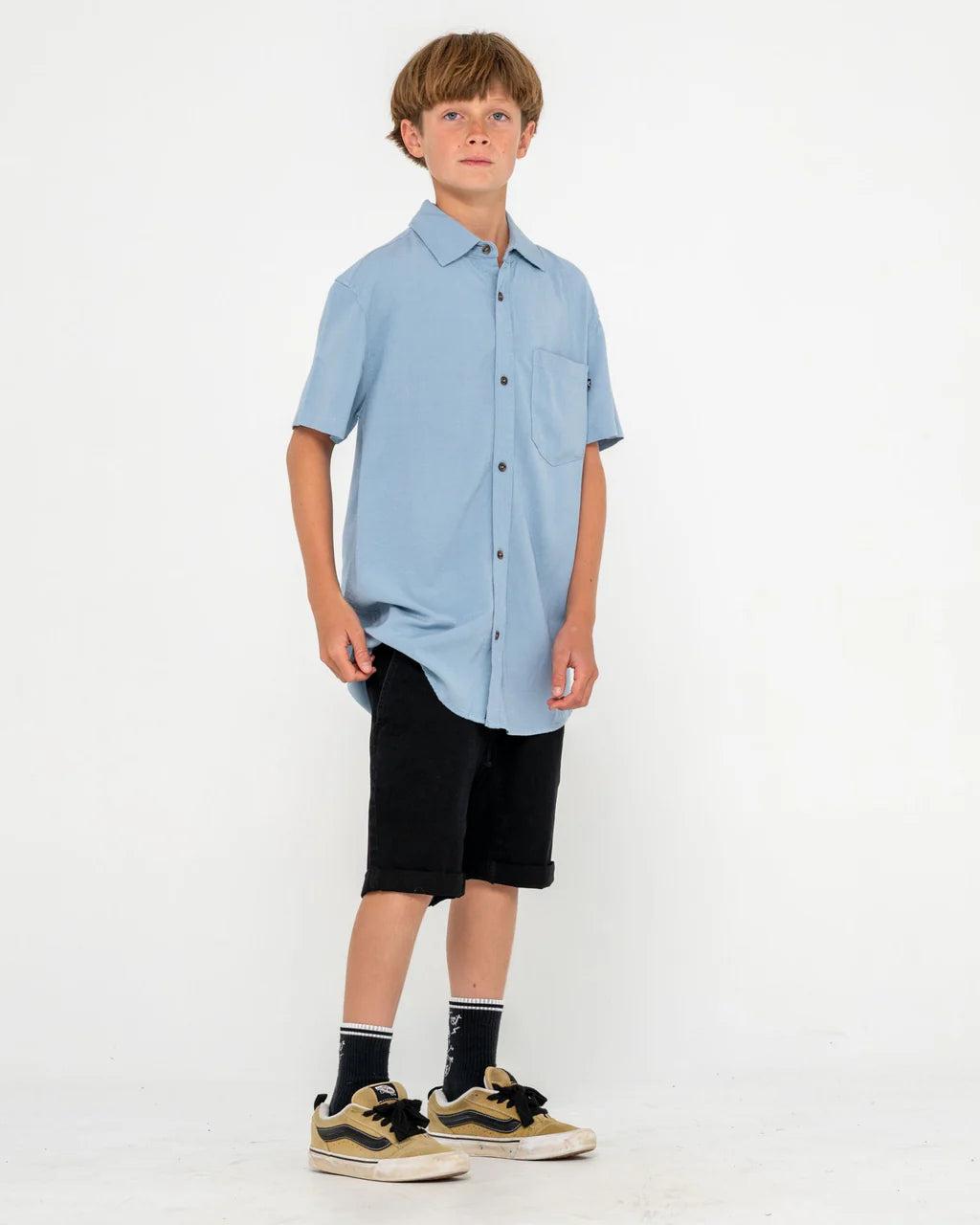 RUSTY OVERTONE SHORT SLEEVE LINEN SHIRT BOYS