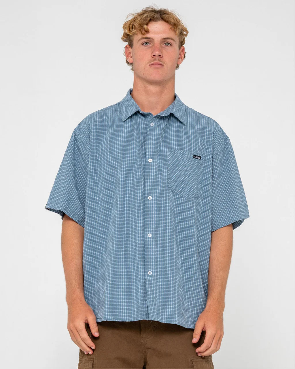 RUSTY MENS ACEMO CHECK SHORT SLEEVE SHIRT