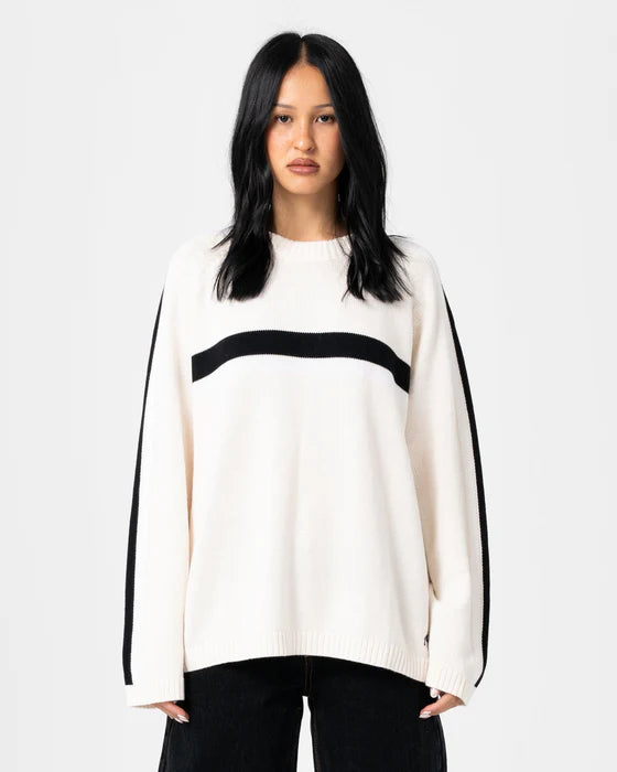 RUSTY WHITE LINES LONG SLEEVE CREW NECK KNIT