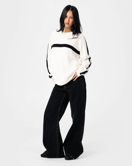 RUSTY WHITE LINES LONG SLEEVE CREW NECK KNIT