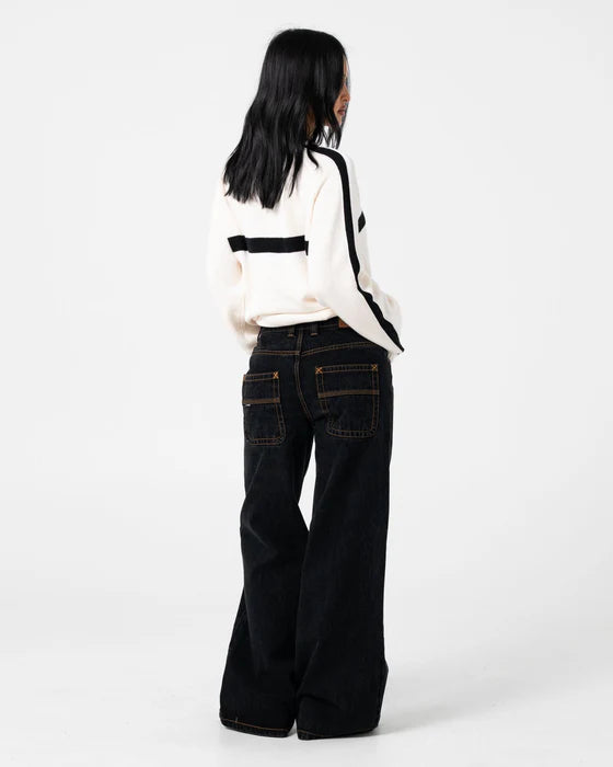 RUSTY WHITE LINES LONG SLEEVE CREW NECK KNIT