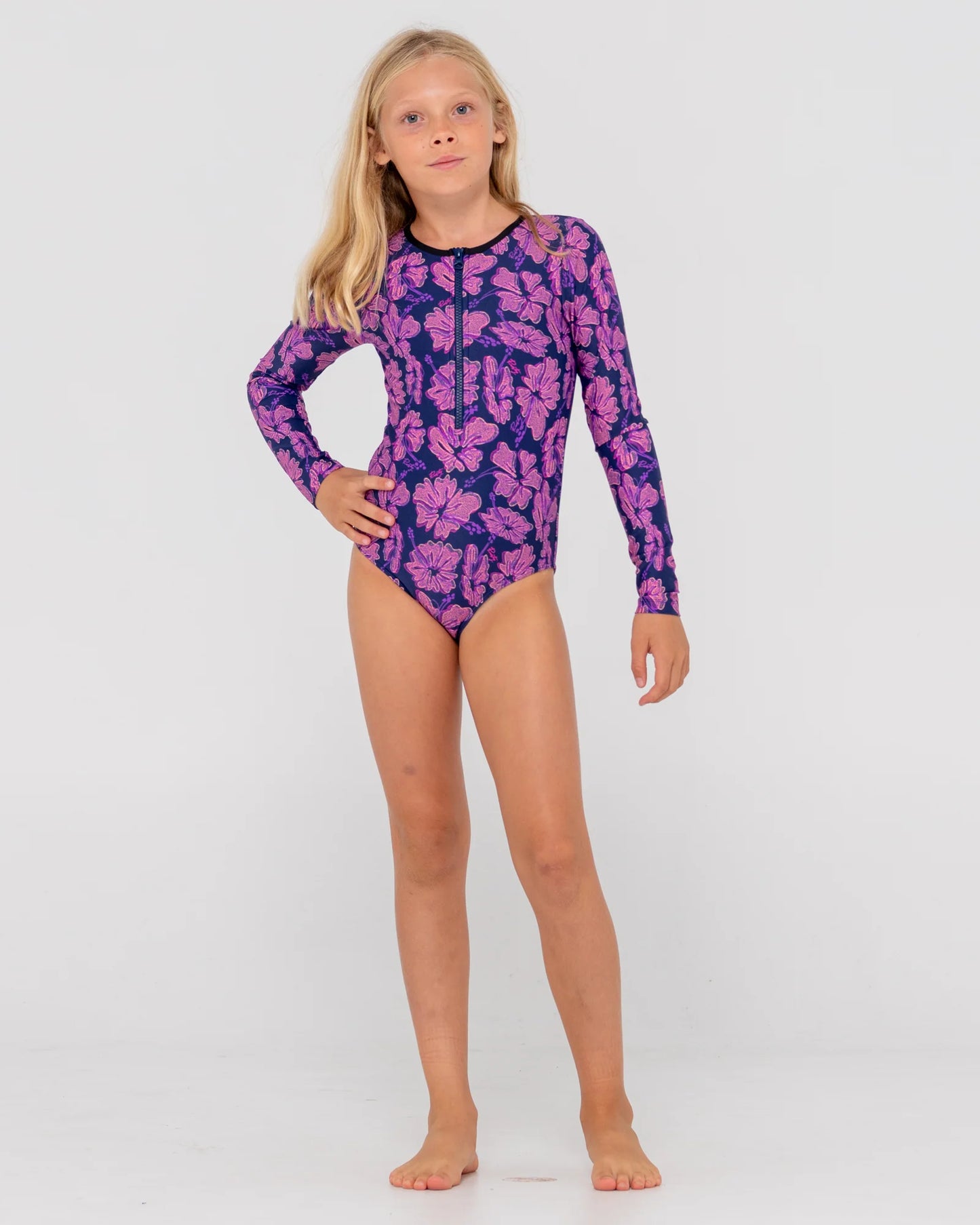 RUSTY HIBISCUS LONG SLEEVE ONE PIECE-GIRLS