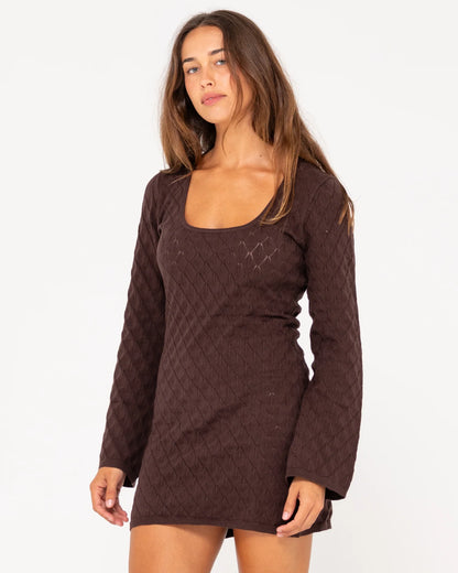 RUSTY LADIES LEO LONG SLEEVE KNIT MINI DRESS