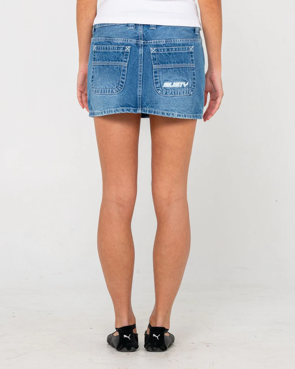 RUSTY FLIP MOMMY LOW RISE MINI DENIM SKIRT