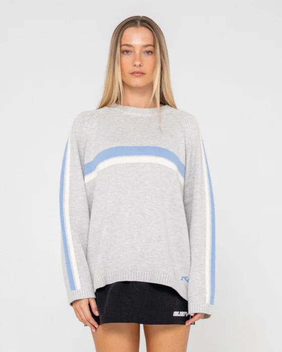 RUSTY WHITE LINES LONG SLEEVE CREW NECK KNIT