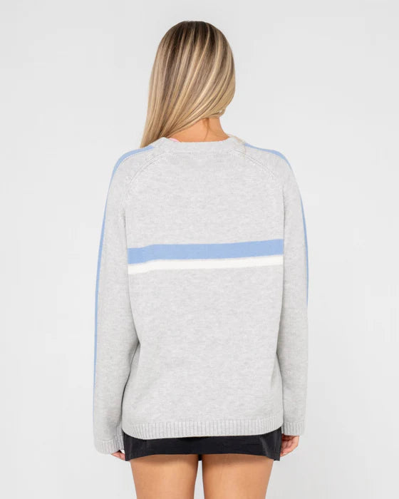 RUSTY WHITE LINES LONG SLEEVE CREW NECK KNIT