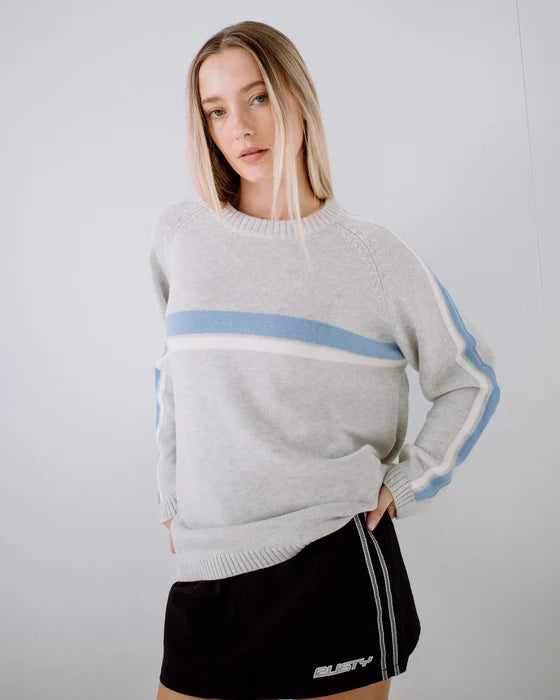 RUSTY WHITE LINES LONG SLEEVE CREW NECK KNIT