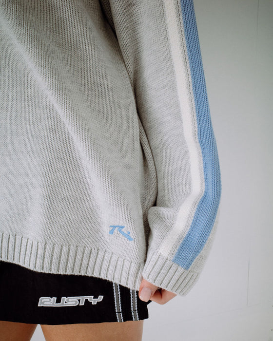 RUSTY WHITE LINES LONG SLEEVE CREW NECK KNIT