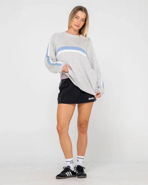 RUSTY WHITE LINES LONG SLEEVE CREW NECK KNIT