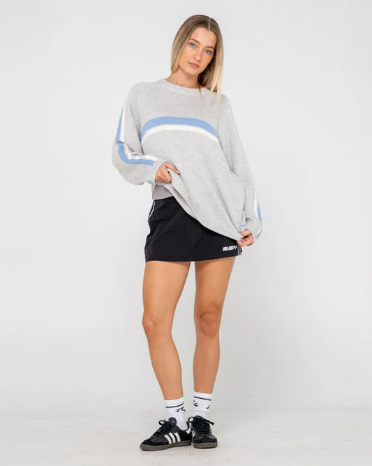 RUSTY WHITE LINES LONG SLEEVE CREW NECK KNIT