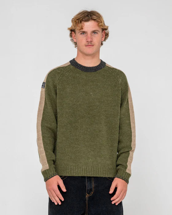 RUSTY FISHERMANS BOXY KNITTED MENS CREW NECK JUMPER