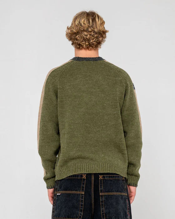 RUSTY FISHERMANS BOXY KNITTED MENS CREW NECK JUMPER