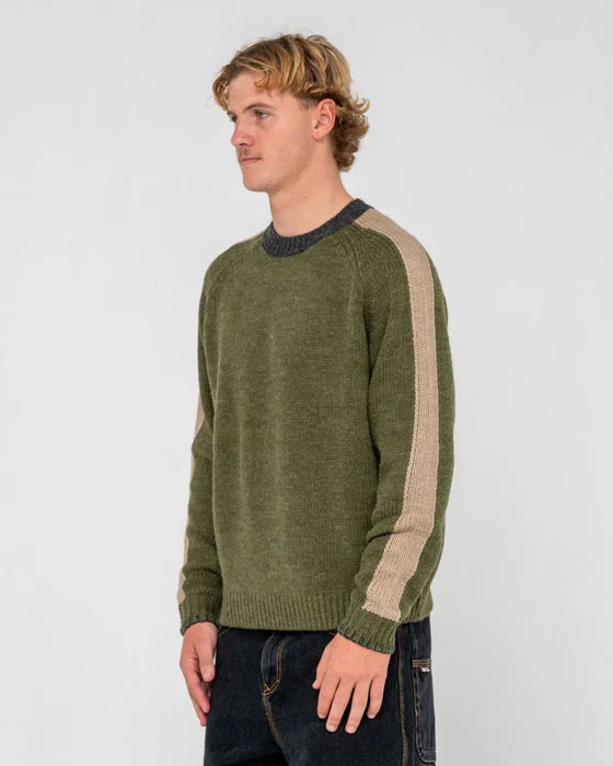 RUSTY FISHERMANS BOXY KNITTED MENS CREW NECK JUMPER