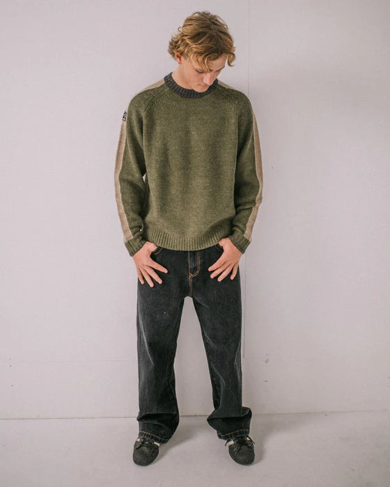 RUSTY FISHERMANS BOXY KNITTED MENS CREW NECK JUMPER