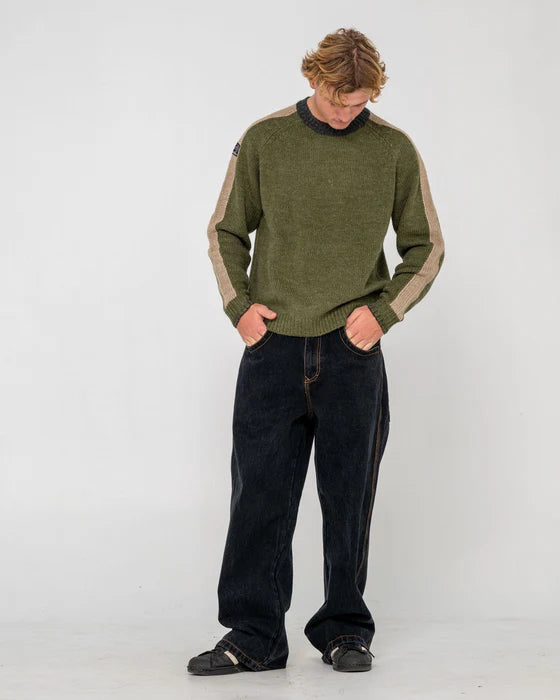 RUSTY FISHERMANS BOXY KNITTED MENS CREW NECK JUMPER