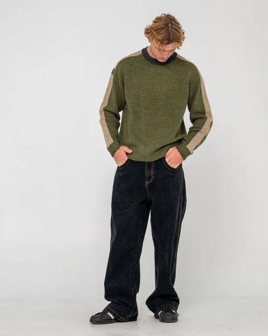 RUSTY FISHERMANS BOXY KNITTED MENS CREW NECK JUMPER