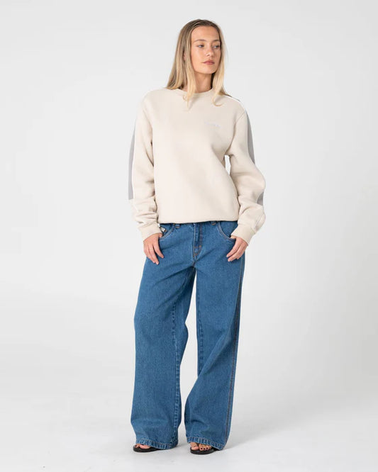 RUSTY WOMENS TWO TIMER PANELLED CREW FLEECE